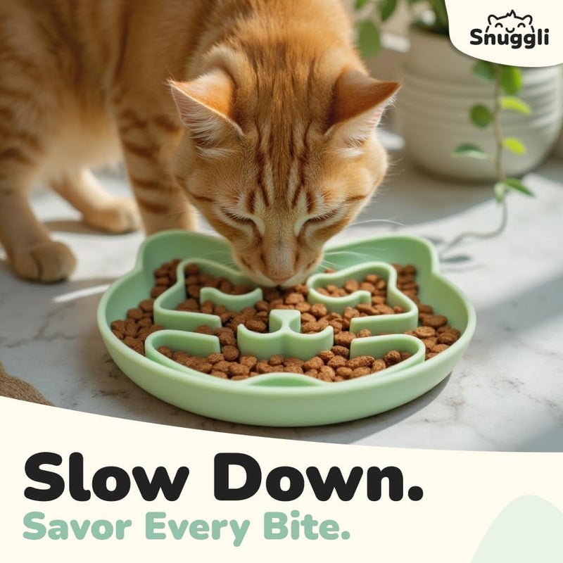 Snugli Slow Feeder Cat Bowl | Cat Puzzle Feeder for Slow Eating, Mental Enrichment, Digestion, & Bloat Relief | Non-Slip Silicone, Dishwasher Safe, 1 Cup (Matcha) - Image 2